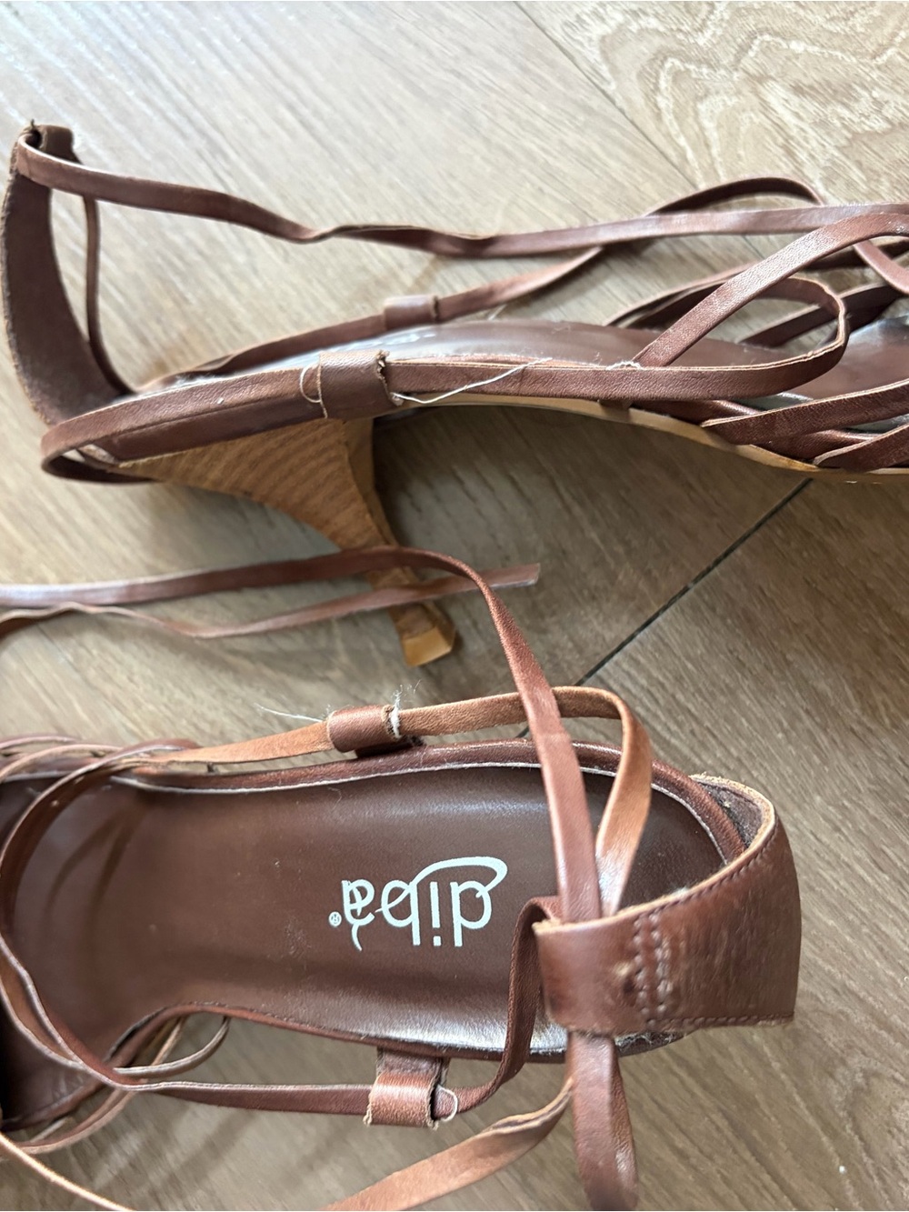 DIBA Brown Woven Leather Lace-Up Kitten Heels - Picture 6 of 6